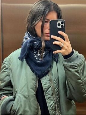 NWT Maison Lecomte Flament Bandana Cash Wool Cashmere Blue Scarf Shawl